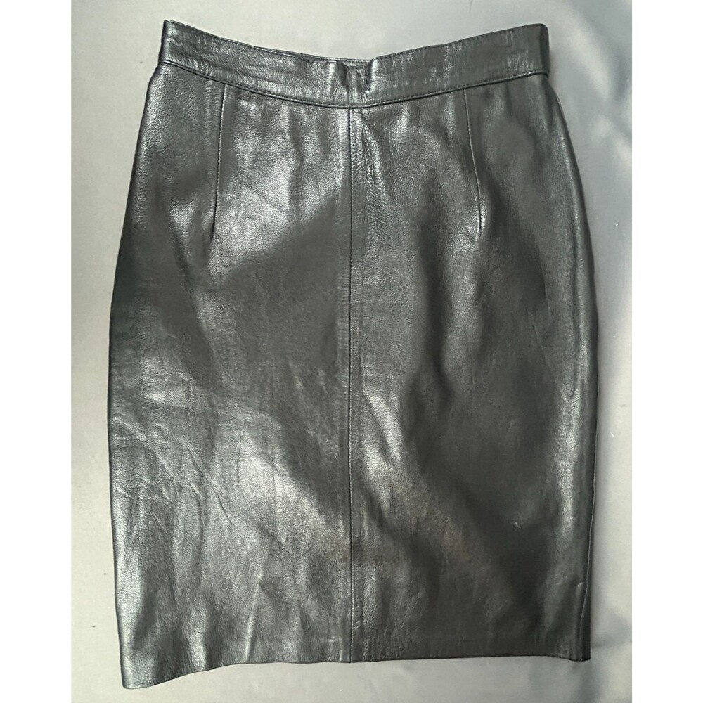 Vintage LNR Black Leather Pencil Skirt Size Small 6
